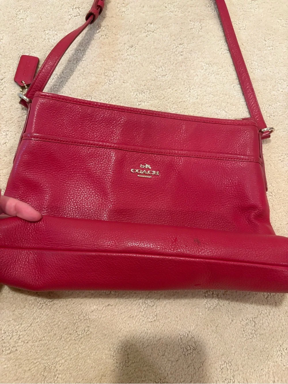 Coach Red Pebbled Leather Crossbody Bag with Slim Strap